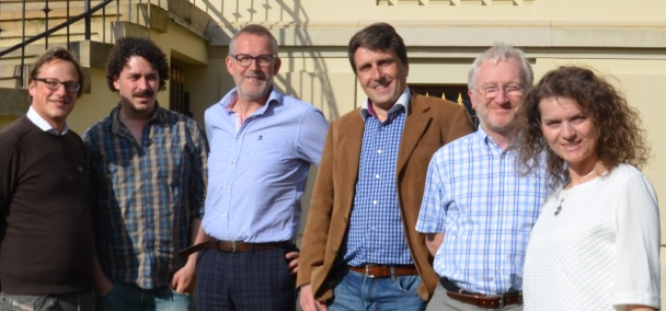 PhD colloquium at the European Institute for Journalism and Communication Research (EIJC): PhD Students Martin Hoffmann and Stefan Candea, Prof. Dr Dirk Voorhoof, University Ghent, Dr Lutz Mükke, Director EIJC, Dr Anthony Mcnicholas, Head Journalism PhD program University Westminster and PhD student Flutura Kusari (from left)